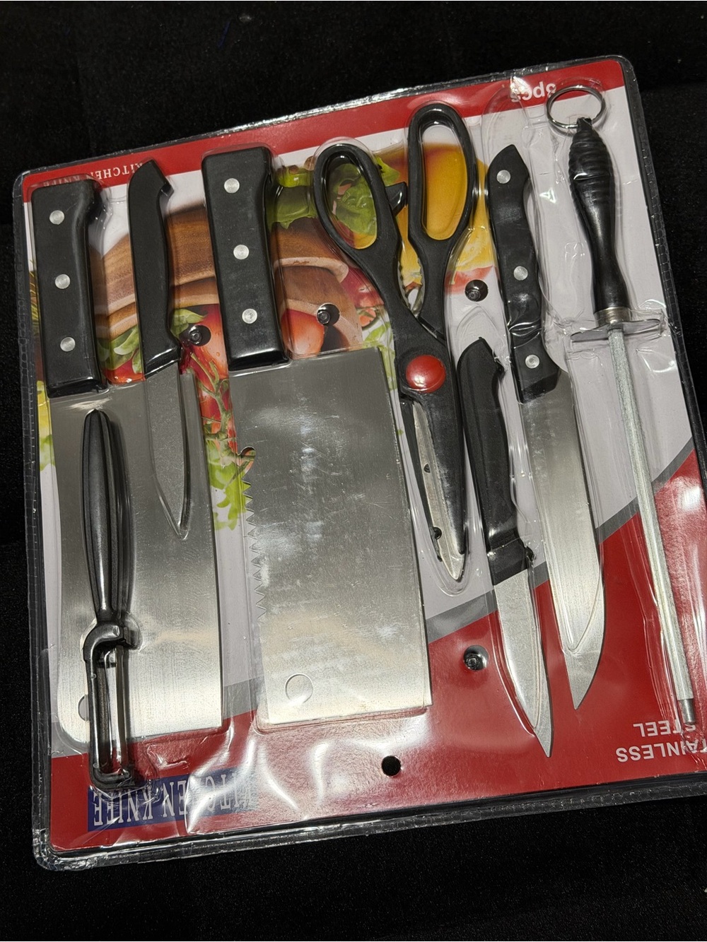 8-Piece Black Handle Kitchen Knife and Tool Set
